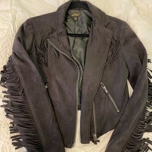 Black Suede Fringe Jacket | Size Small